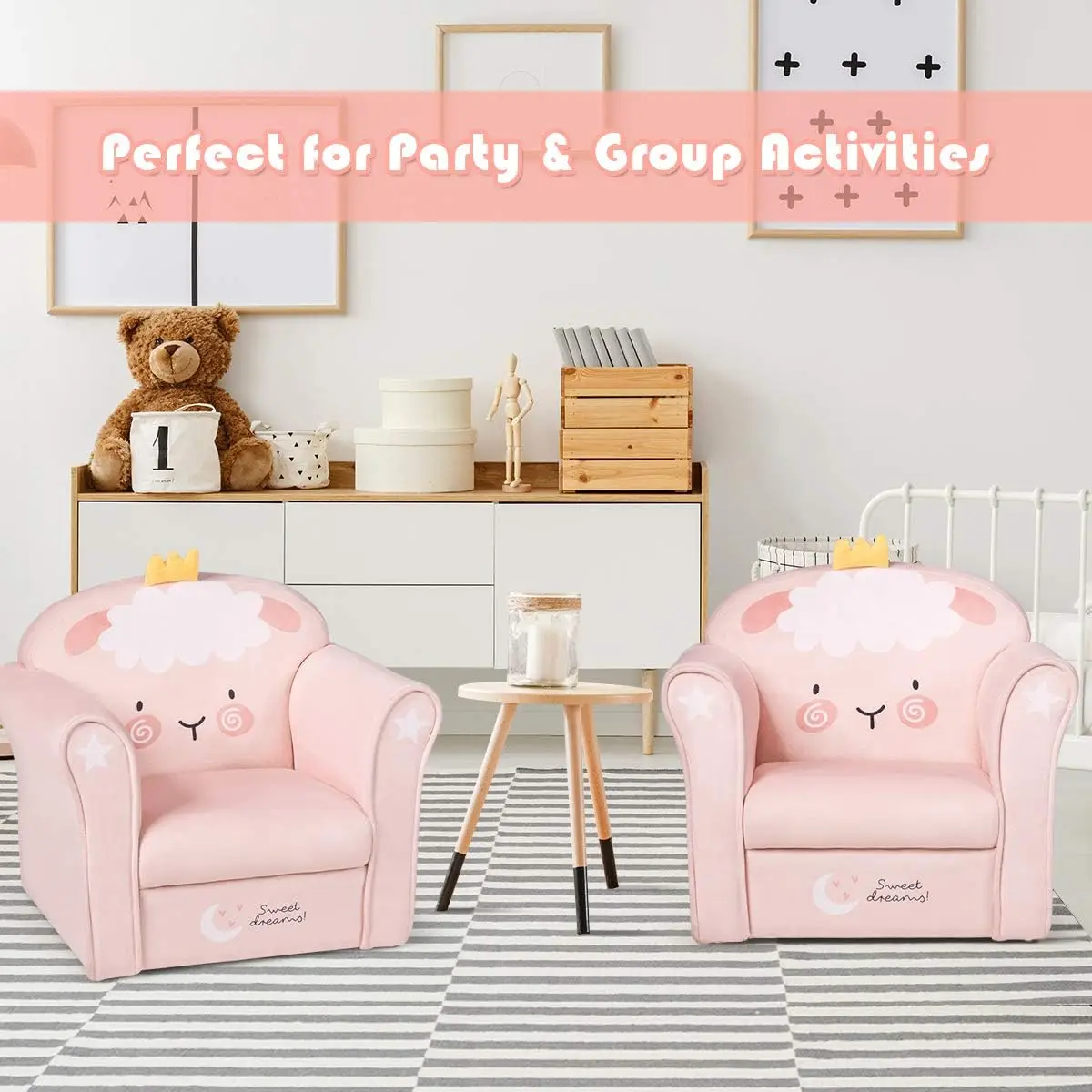 Kids Couch, Children's Sofa Armrest Chair with Pattern, Toddler Furniture w/Sturdy Wood Construction 3