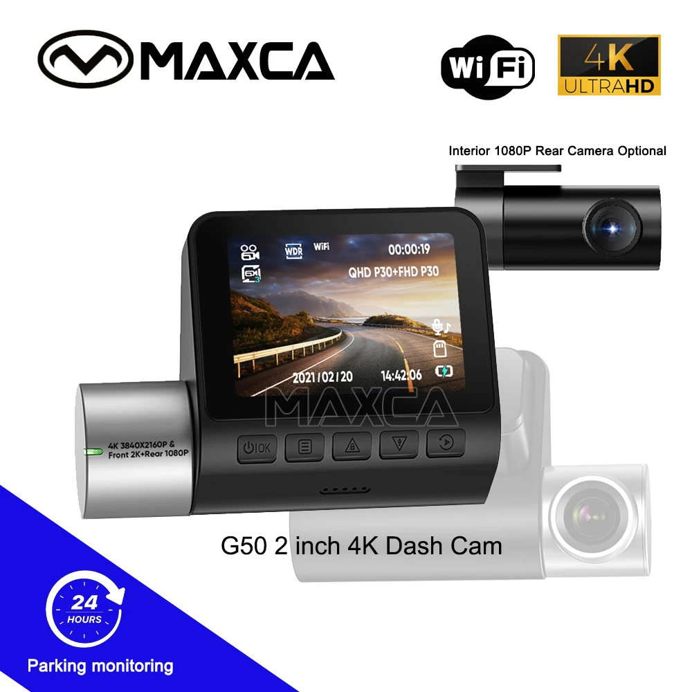 MAXCA G50 In Car Ultra HD 4K Dash Cam Night Vision WDR DVR Front & Rear Driving Video Recorder With Parking Monitoring