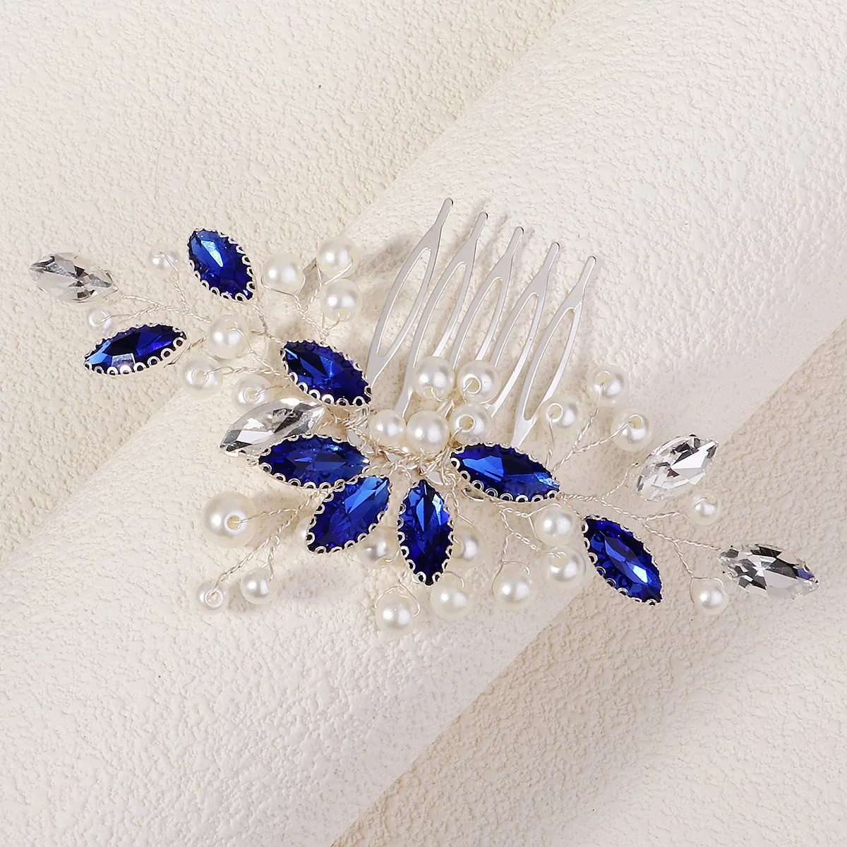 Blauer Kristall Braut-Haarkamm Funkelnde Strass-Haarspangen Kopfschmuck für Damen Mode Bankett Party Haaraccessoires – Detail 9