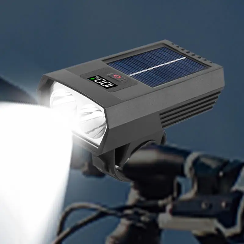 Solar Bicycle Light Waterproof Bike Headlight Rechargeable Bike Front Lamp With LED Digital Display Mountain Bike Flashlight