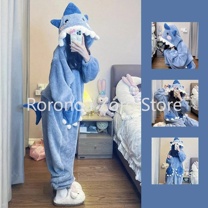 

Женская Фланелевая пижама с капюшоном в виде милой акулы