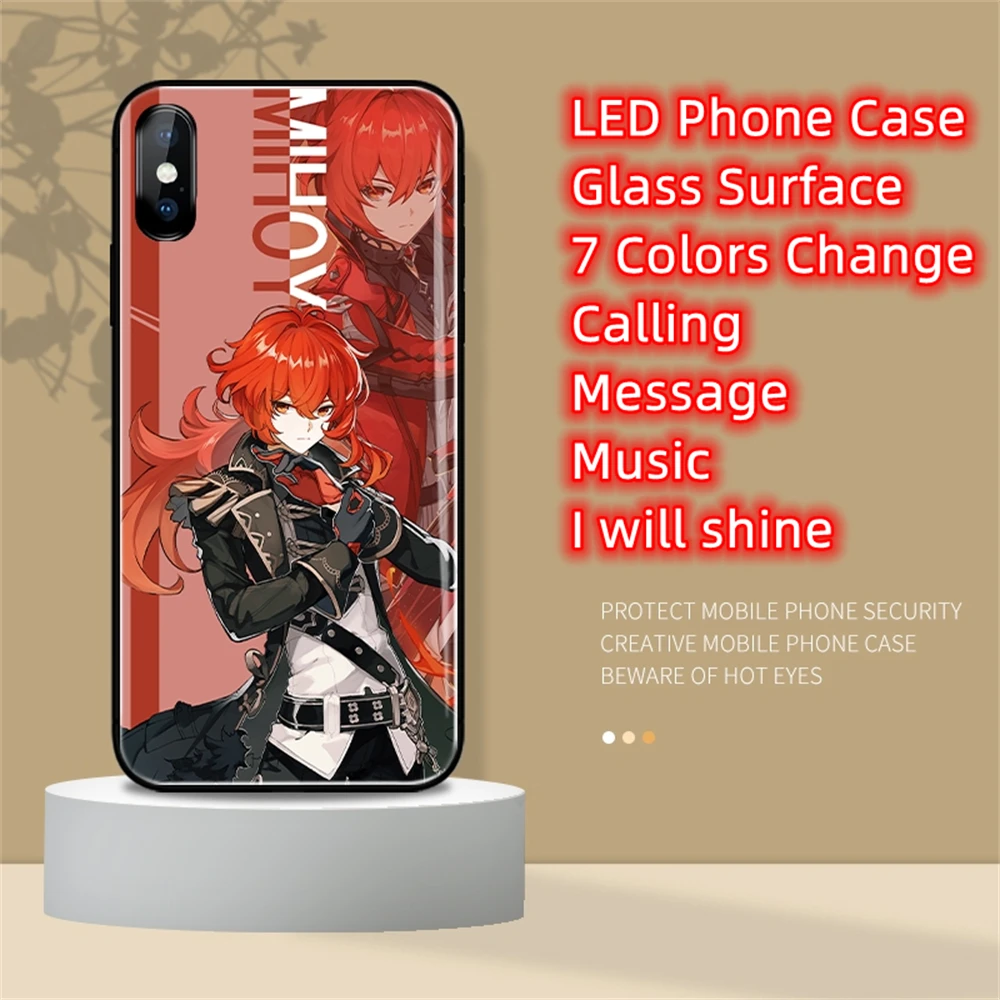 

LED Luminous Tempered Glass Case For Samsung S23 S22 S21 S20 Ultra Plus Note 10 20 A53 A52 A54 A14 A32 A71 Light Up Anime Cover