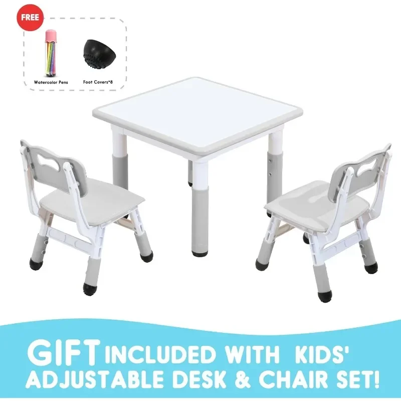 Children using adjustable table and chair set
