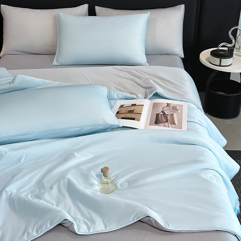 Cooling Blue Grey AB Side Bedding Comforter 100% Polyester Fashion Patchwork Quilts Home Textile Bed Duvet 1pc