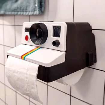 Soporte de papel higiénico para cámara Retro sin tornillos o clavos, estante de papel higiénico creativo divertido para decoración del baño del hogar o regalo 1