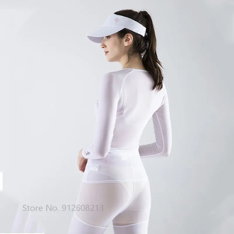 Women Tops Women Golf Polo Shirt Swan Love Golf Women Tops Sports T-shirt Ladies Sun Protected Ice Silk Golf Shirt Skinny Cooling Underwear Anti-UV Slim Tops