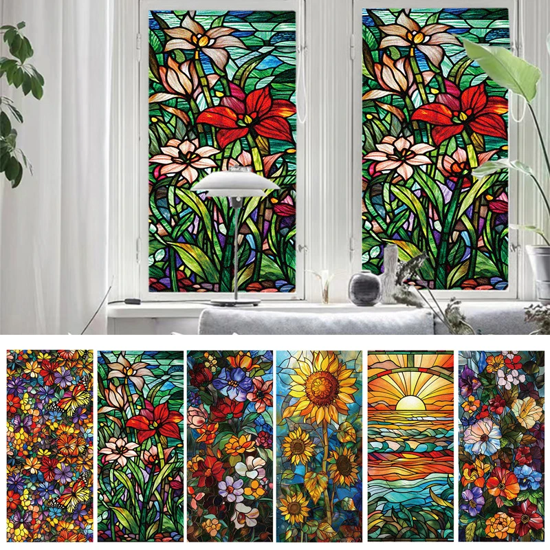 100cm Window Privacy Film Adhesive Film Static Clings 3D Decorative Flower Window Stained Vinyl Glass PVC Stickers