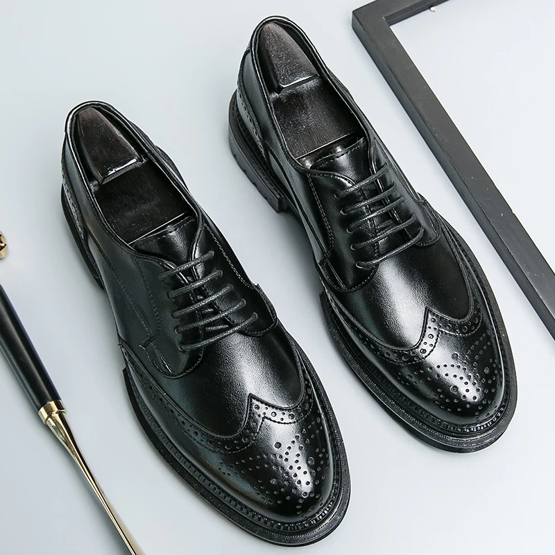 Oxford Shoes Genuine Calfskin Leather Brogue Dress Shoes Classic Business Formal Man Handcrafted Mens