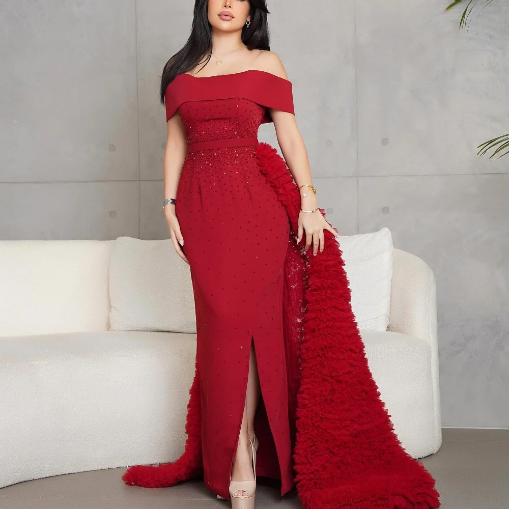 

Jiayigong High Quality Simple Off-the-shoulder A-line Evening es Paillette Bolero Satin Custom es