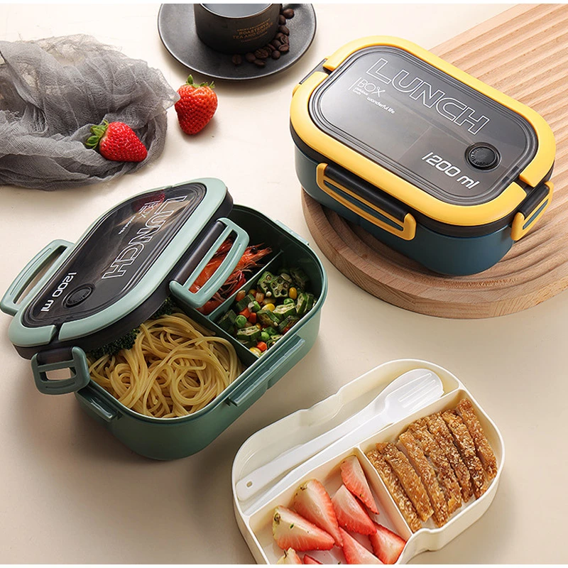 Adult Lunch Box, 1200 Ml 3-Compartment Bento Lunch Box, Lunch Containers  for Adults Come,Cold and Heat Resistants,Leak Proof, Microwaveable