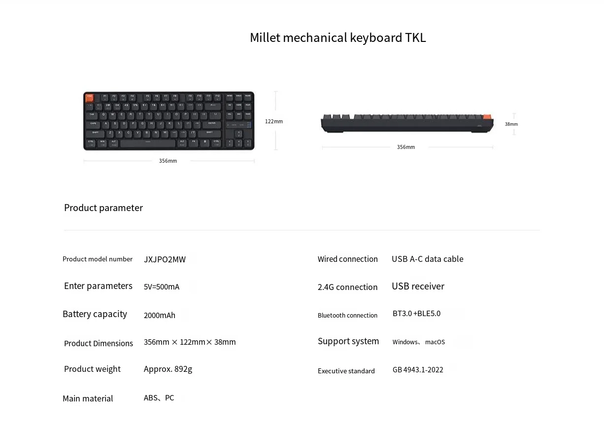 Com Fio, 2.4GHz, 87 Key, 3-Mode para