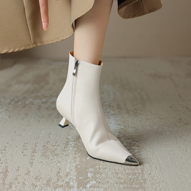 Pointed Toe Low Heel White Ankle Boots Petite Footwear Split