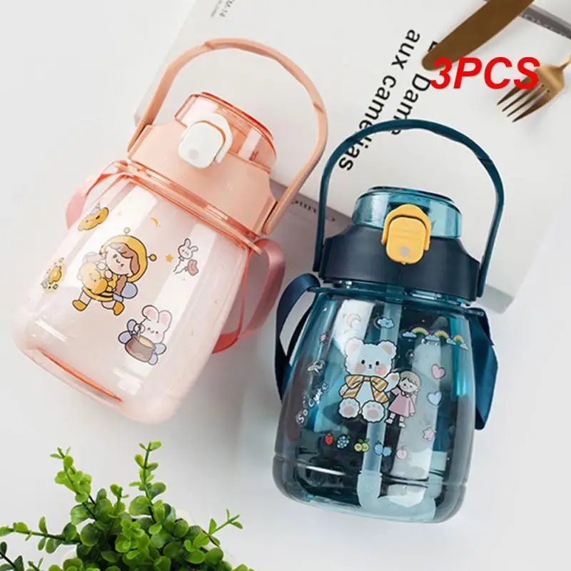 

3 шт., 4 цвета, милая большая чашка для живота, 1300/1100 мл, портативная бутылка для воды со временем, регулируемая солома, уличные спортивные питьевые чашки