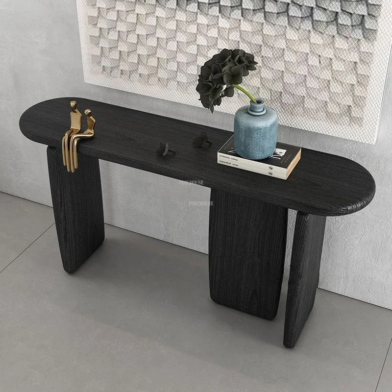 American Solid Wood Console Table Living Room Furniture Entrance Console Light Luxury Home Creative Design Black Porch Cabinet Z