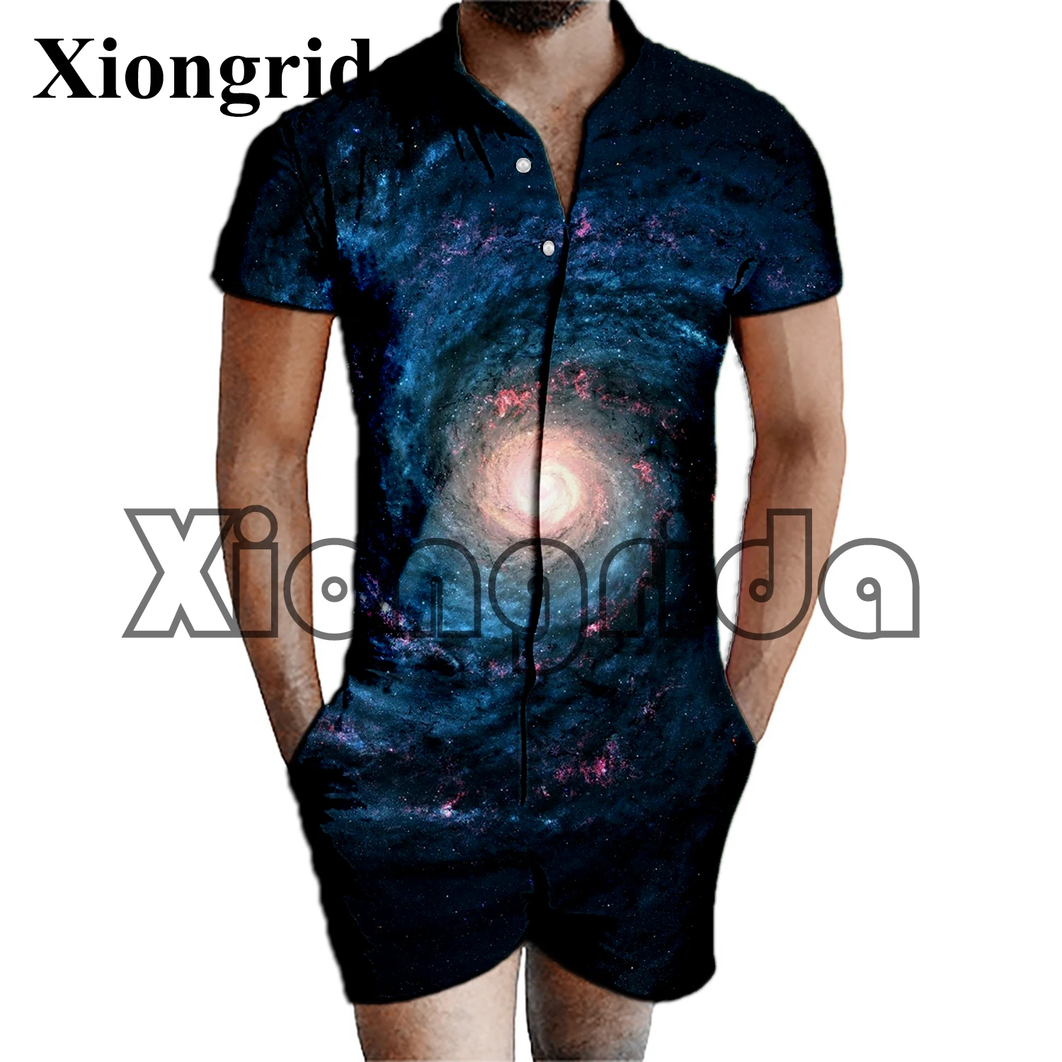 

Mens Jumpsuits Galaxy Print Rompers Shorts Fashion 3D Universe Starry Sky Print Playsuit Overalls Casual One Piece Shorts