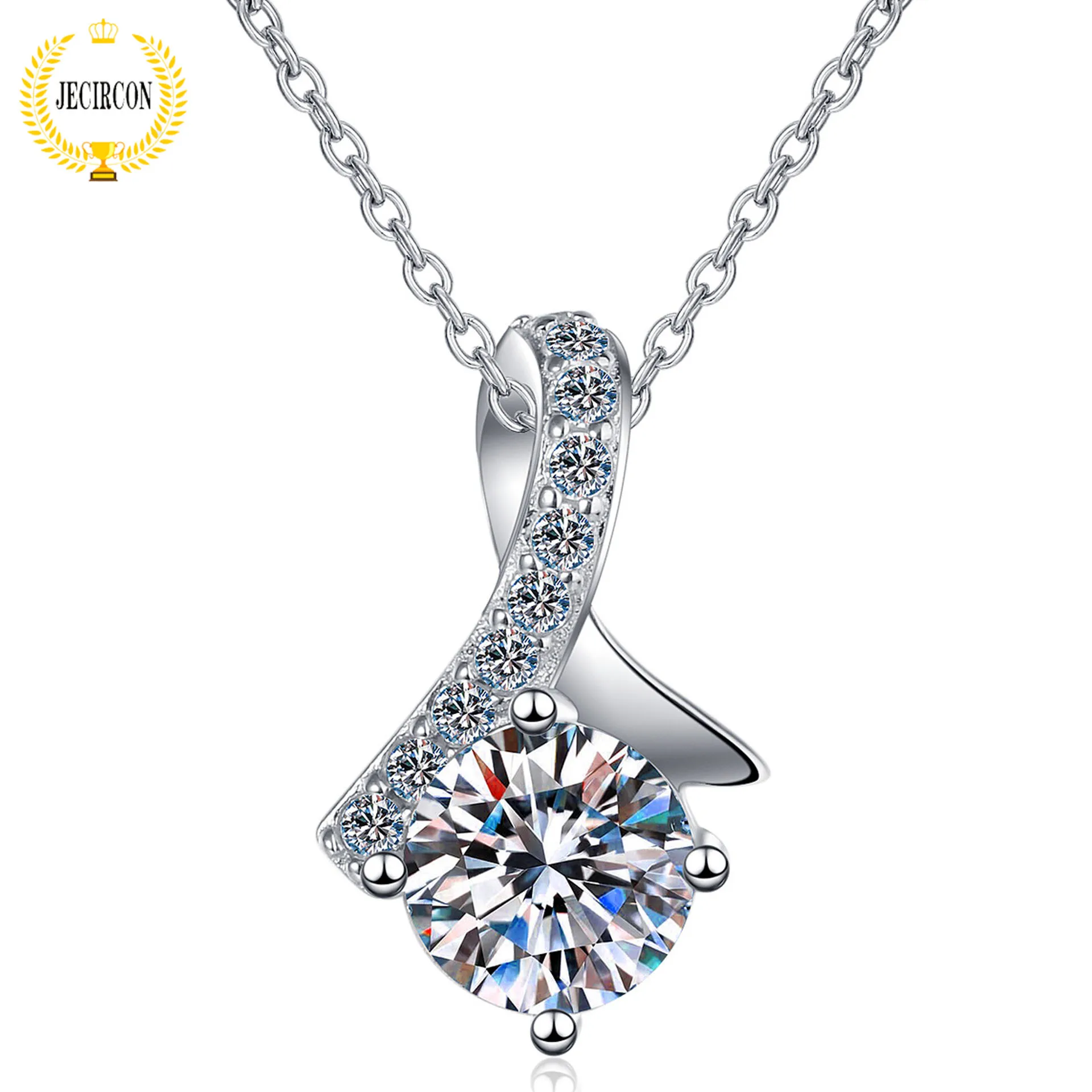 

JECIRCON 0.5/1ct D Color Moissanite Necklace for Women Sparkling Simulated Diamond Round Cut Pendant 925 Sterling Silver Jewelry