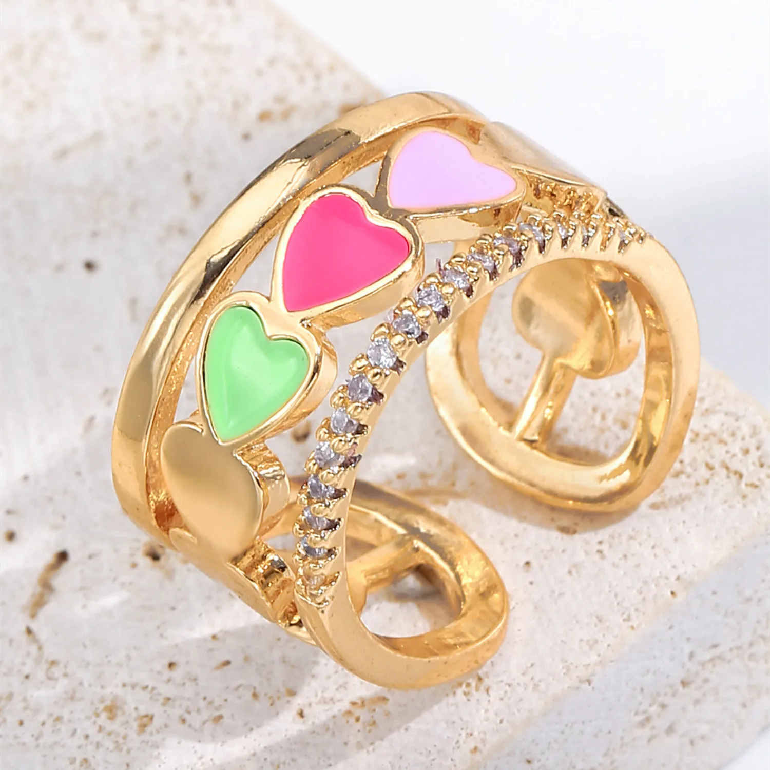 2021 INS Color Rainbow Fashion Rings For Women Finger Jewelry Clear CZ Colorful Neon Enamel Open Adjusted Dome Ring