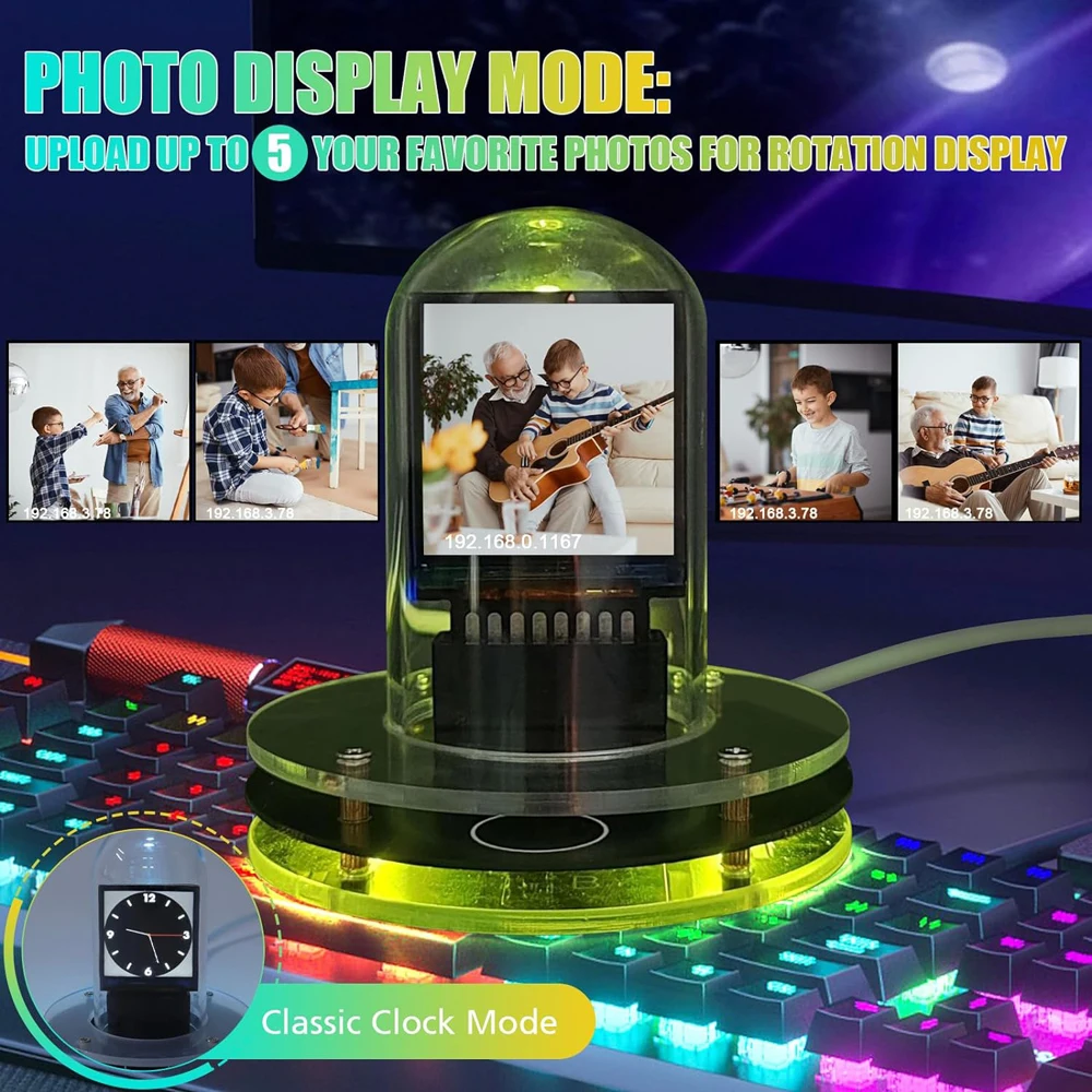 Weather Clock Mini Weather Clock Bitcoin Price Tracker Nixie Tube Alarm Clock with Colorful RGB Lights and WIFI Weather Station DIY Album and GIF Animations