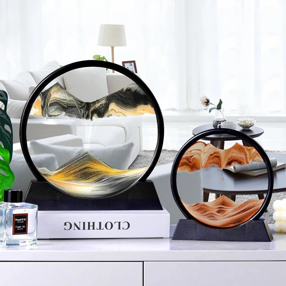 

Moving Sand Art Picture Round Glass 3D Hourglass Deep Sea Sandscape In Motion Display Flowing Sand Frame 7/12inch For Home Decor