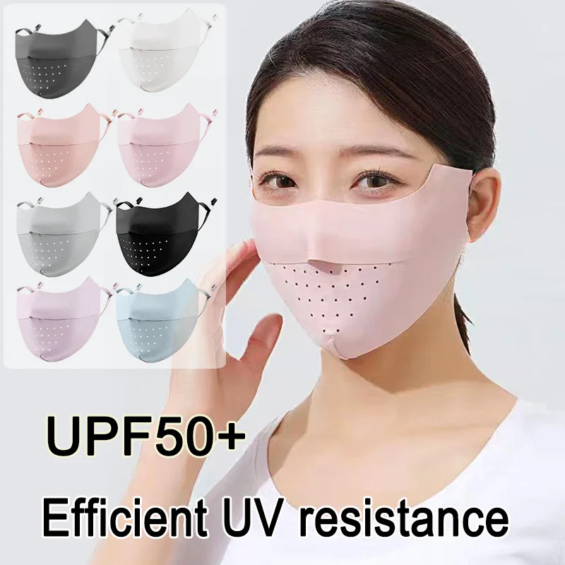 

Women UV Protection Mask Thin Ice Silk Hollow Adjustable Breathable Quick-drying Cycling Anti-uv Face Masks Sunscreen Supplies
