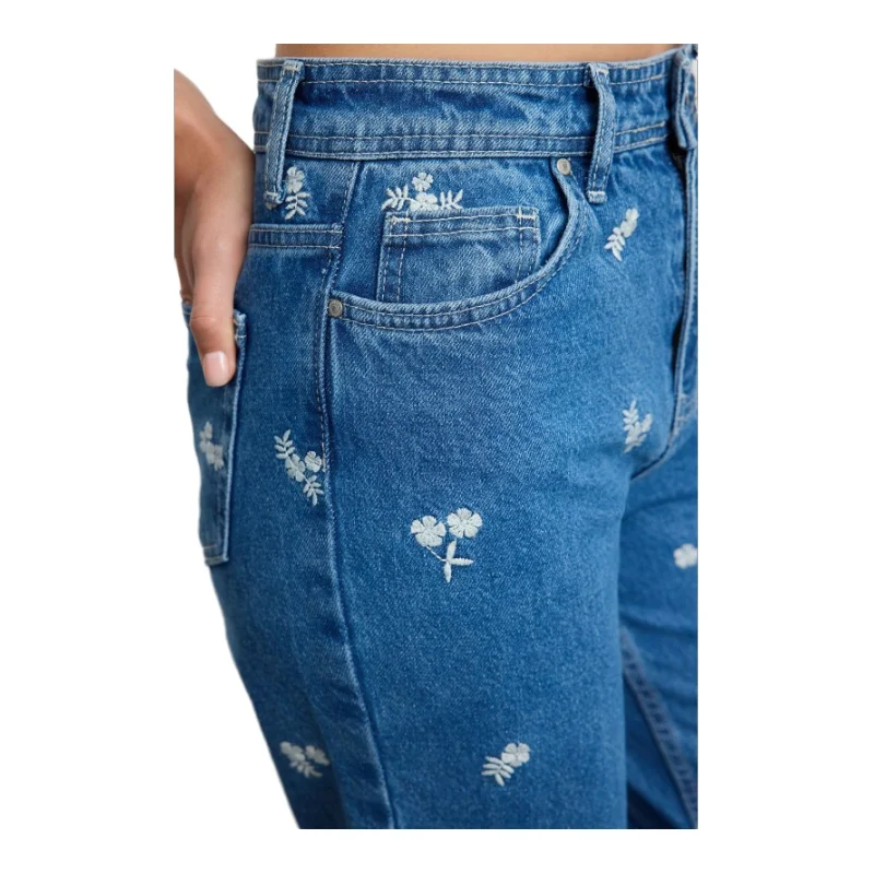 Trendyol TYZA Women's Jeans Beltless Plain Denim Mom Pocketless Casual Straight Leg Jeans Casual Pants Denim 5