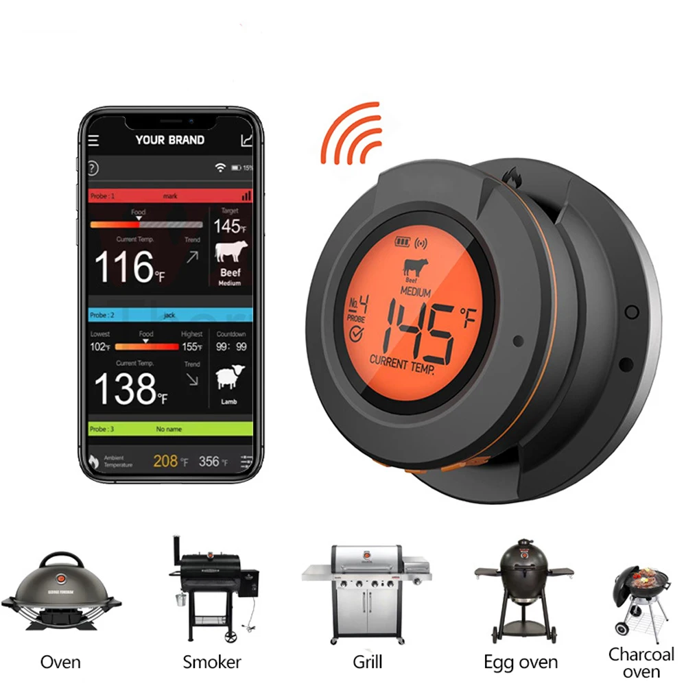 

Wireless Meat Thermometer Digital Bluetooth Instant Read Indoor Outdoor For Cooking Food BBQ Grill Oven Smoker Support 2/4 Probe