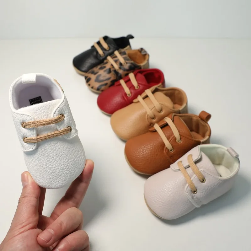 

Кожаные Мокасины для новорожденных, Нескользящие, разноцветная обувь в стиле ретро для начинающих ходить мальчиков и девочек, резиновая подошва