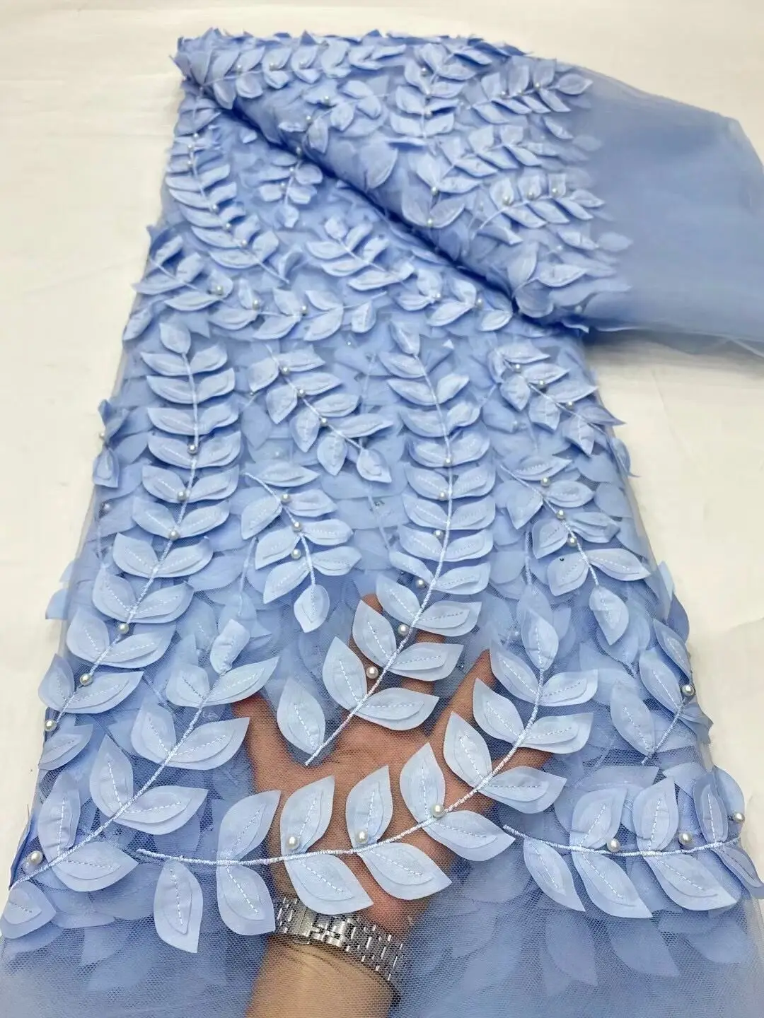 

African Nigerian Tulle, Sequins, 2024, Beads, Stone Prom Dresses, Lace Fabric, High Quality, Embroidery, Sewing, 5Yard,DP0122