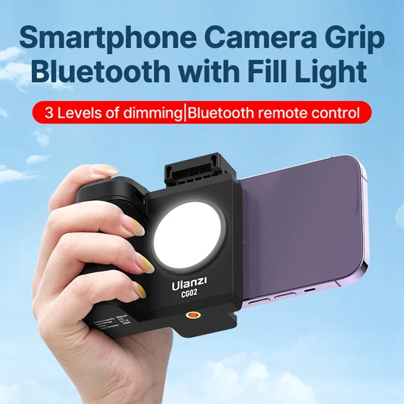 T31C-Ulanzi CG02 Smartphone Handheld Selfie Grip Bluetooth Remote With Fill Light Selfie Handle Grip CRI 95+ 15M Remote Zoom