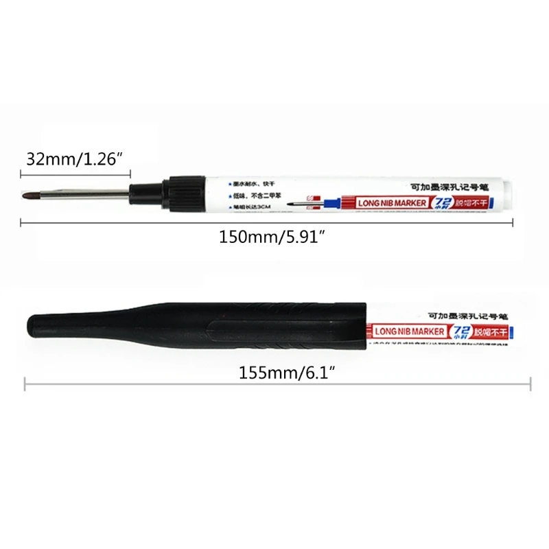 4 개/대 32mm 긴 코 마커 목수 잉크 마커 휴대용 딥 리치 마커