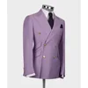 Elegant Purple Men Suits Double Breasted Peak Lapel Male Clothing Luxury Wedding Groom 2 Piece Jacket Pants Sets Full Set Terno 2