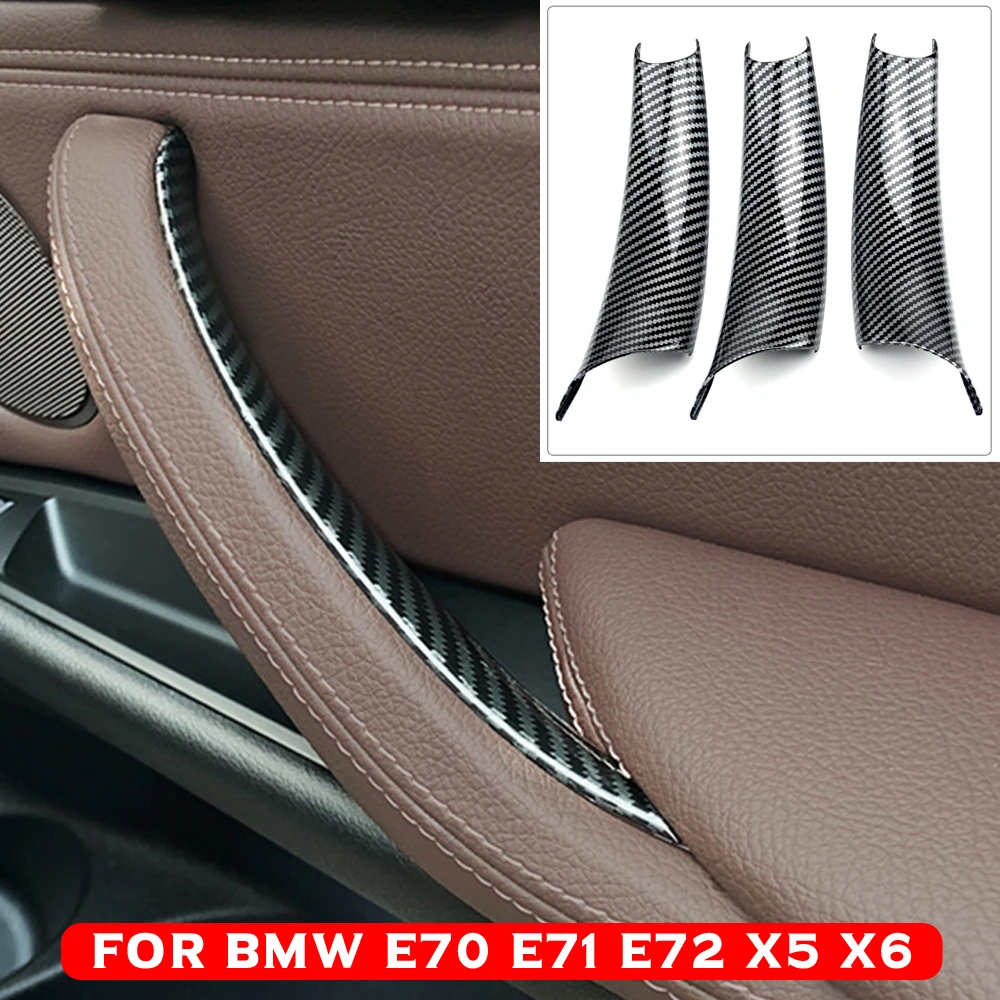 

For BMW X5 X6 E70 E71 E72 Car Interior Carbon Fiber Texture Door Pull Handle Protective Cover Trim LHD RHD