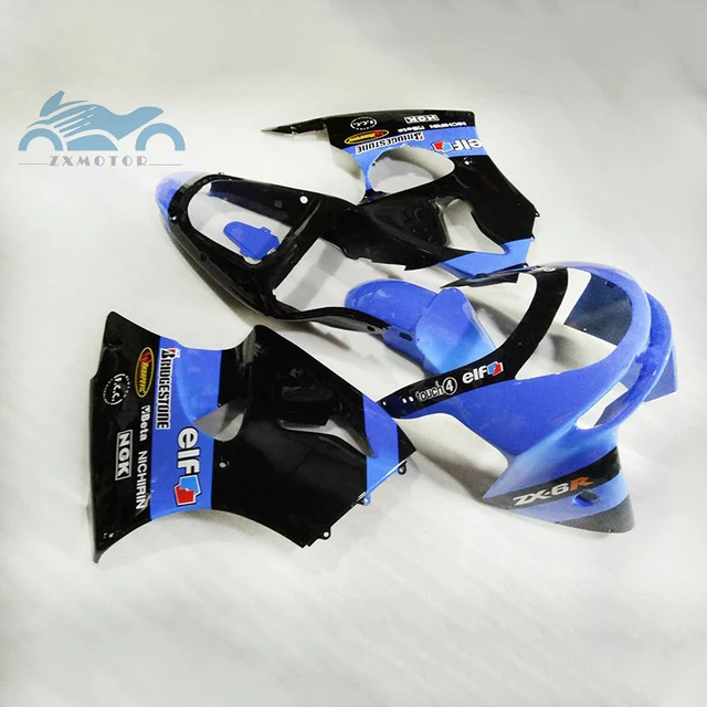 Kit de carenagem de motocicleta para kawasaki ninja zx6r 1998 e 1999, conjunto de peças de carenagem em plástico abs azul e preto para modelos zx, 6r, zx636, 98 1