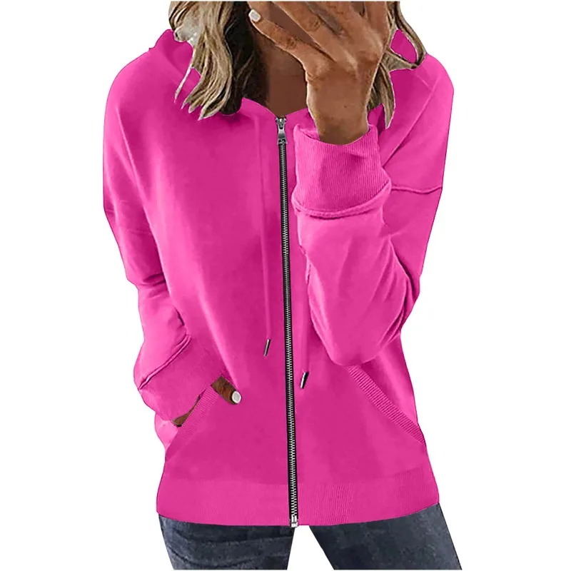 Women's Spring Autumn Fashion Casual Solid Long Sleeve Hooded Elegant Commuter Lady Top Zipper All Match Coat Y2K Female Clothes