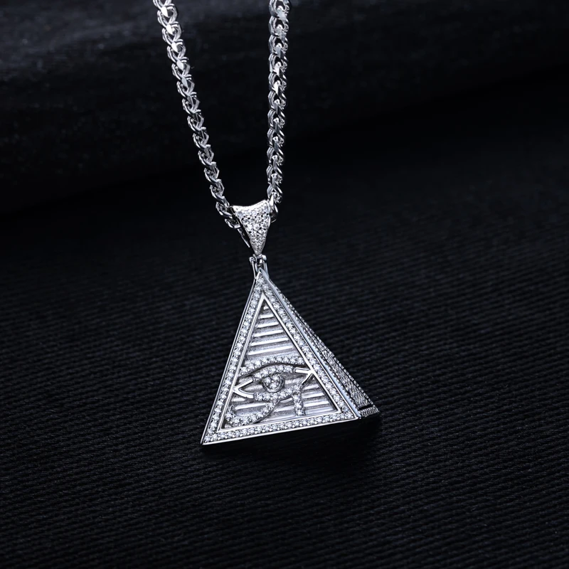 MossanRappr 0.8cttw Moissanite Egyptian Pyramid Eye Of Horus Pendant Hip Hop Necklace 925 Sterling Silver Trendy Jewelry for Men - Image 2