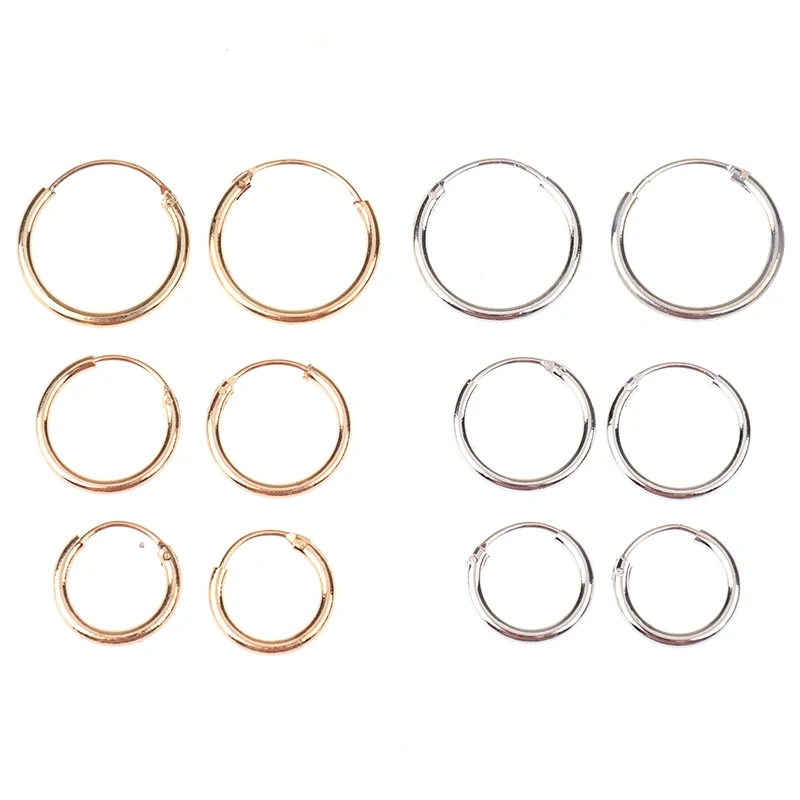 

3 Pair/Set Gold Silver Inside Diameter 10mm, 12mm, 15.5mm Fashion Women Girl Simple Round Circle Small Ear Stud Earring