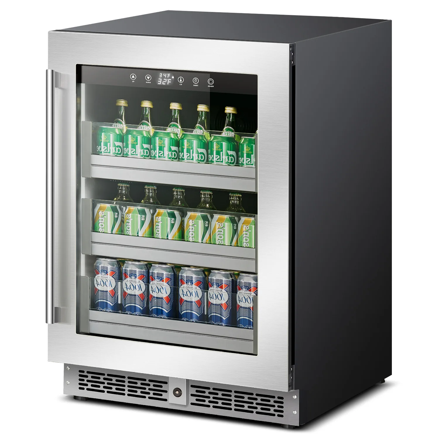 Wine Cooler 140L 3 Layers Variable Frequency Freezer Cabinet Built-in&Freestanding Stainless Steel Wine Fridge