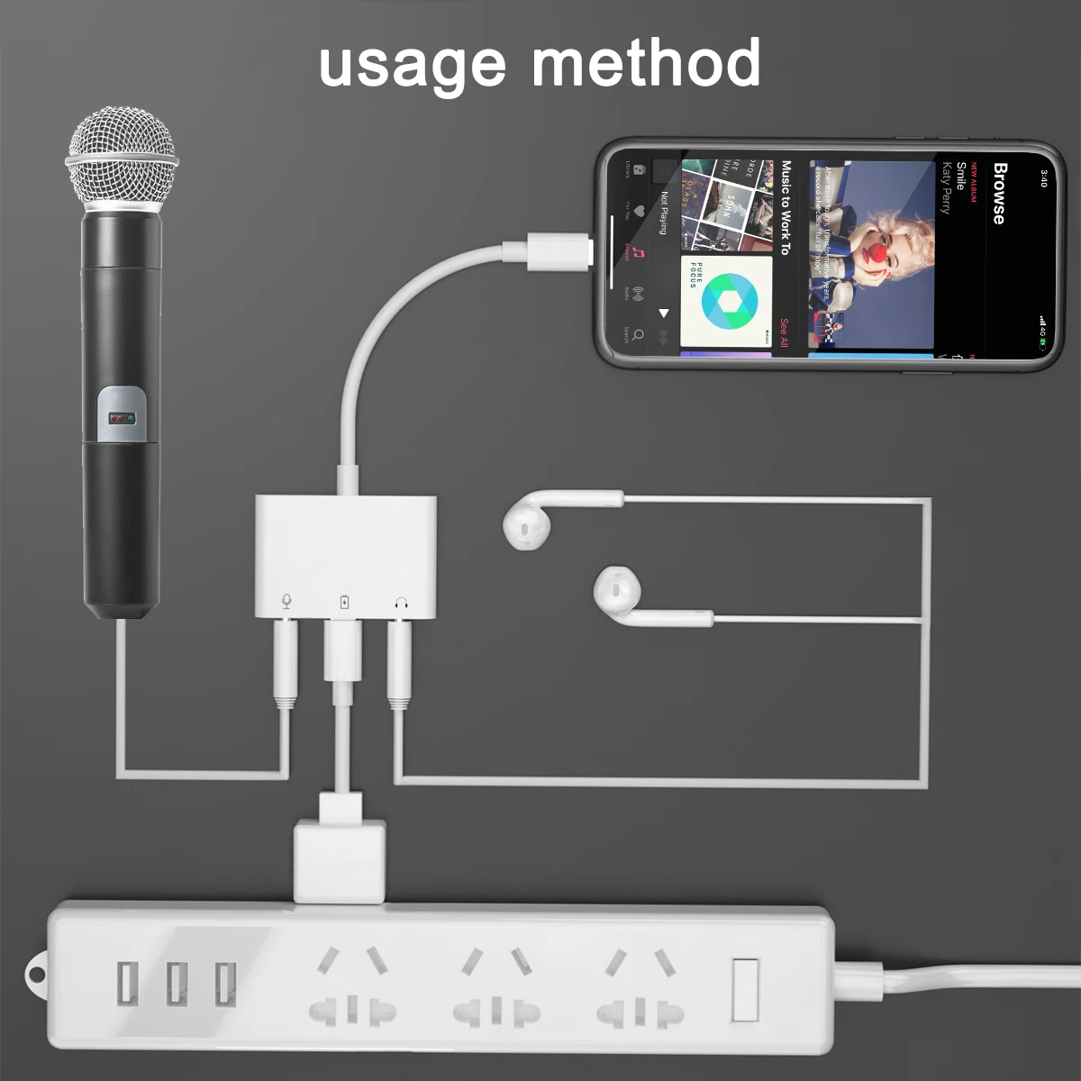 Lightning to Microphone Audio Adapter Support Dual