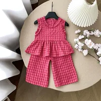 Ensembles de vêtements pour enfants chemise sans manches à carreaux rétro + pantalon Palazzo évasé 2 pièces ensembles enfants Boutique vêtements bébé fille tenue ensemble 3