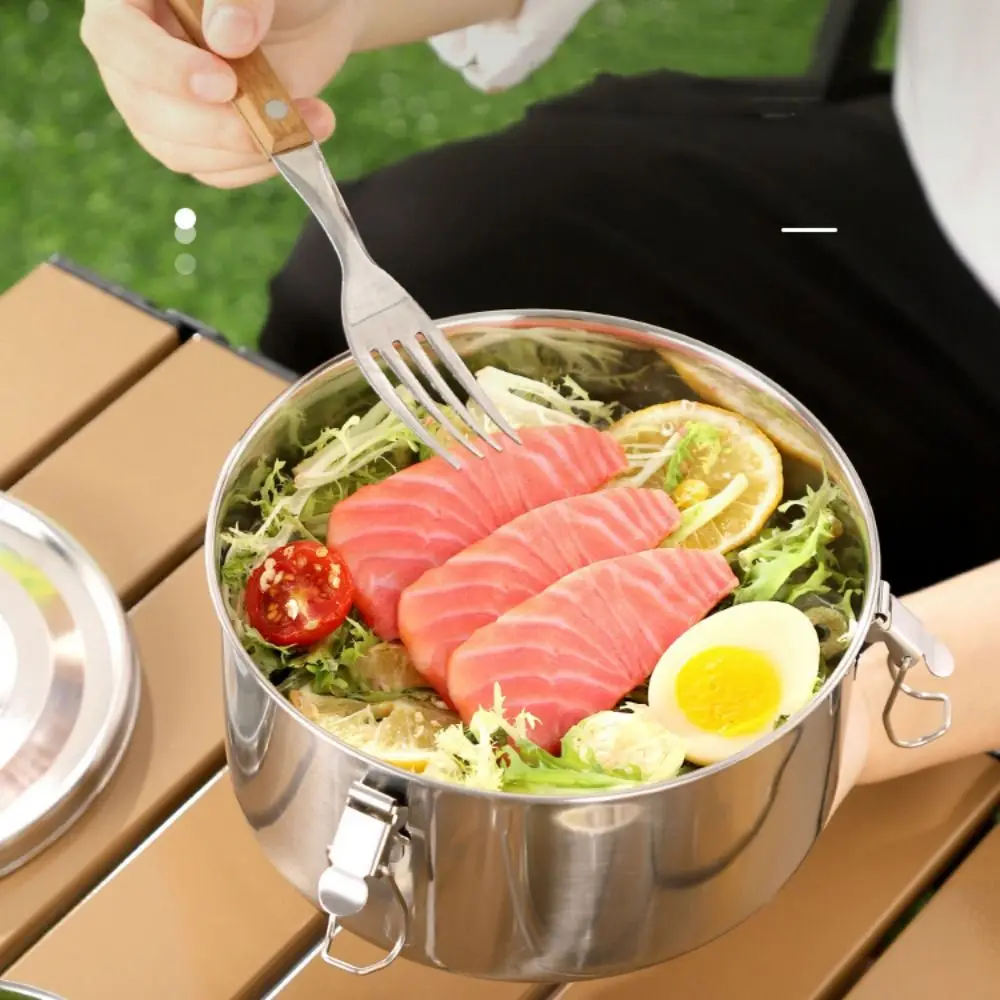 High Quality 304 Stainless Steel Lunch Box Sealed Round Fresh-keeping Box Leak-proof Large Capacity Storage Box Picnic