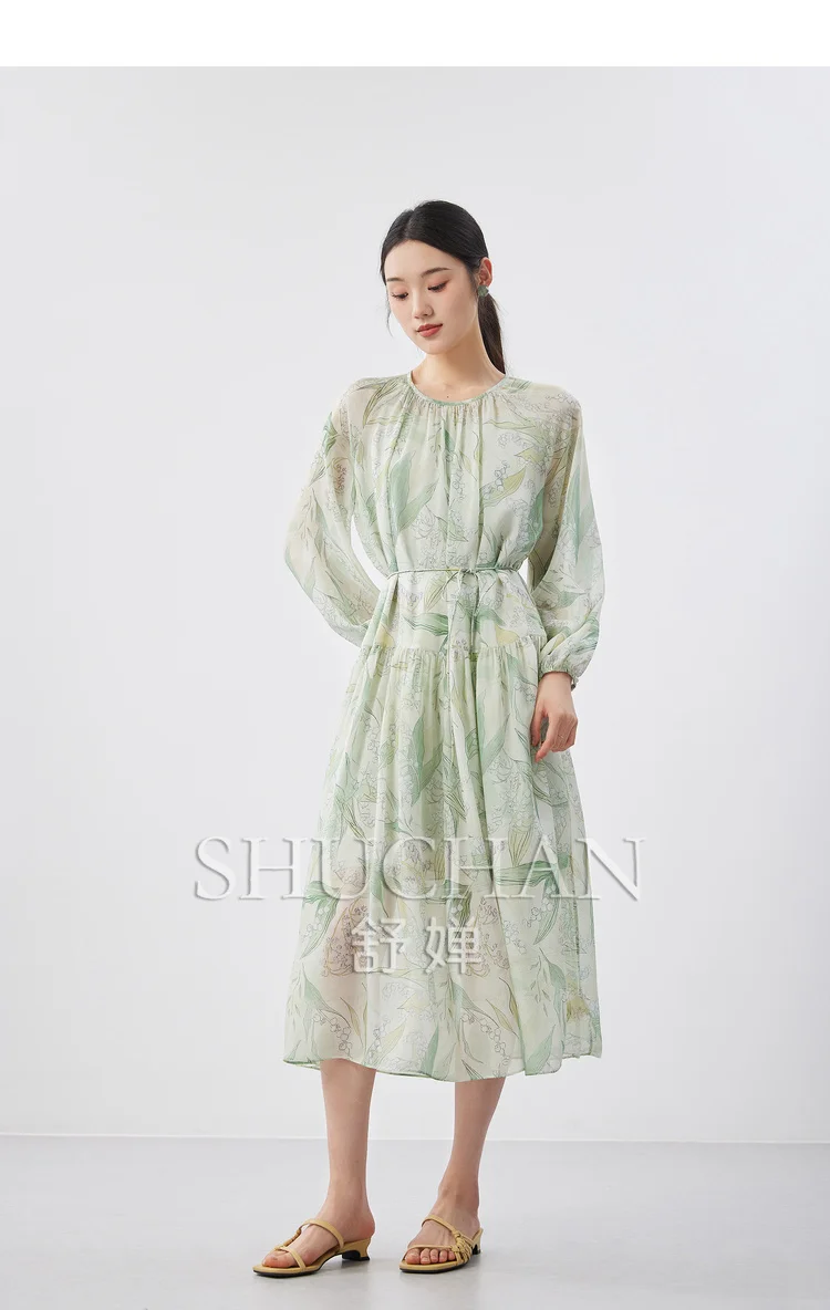 

2024 Summer Vestido Feminino Print Natural Silk Dresses for Women Vestidos De Verano Mujer Long Sleeve
