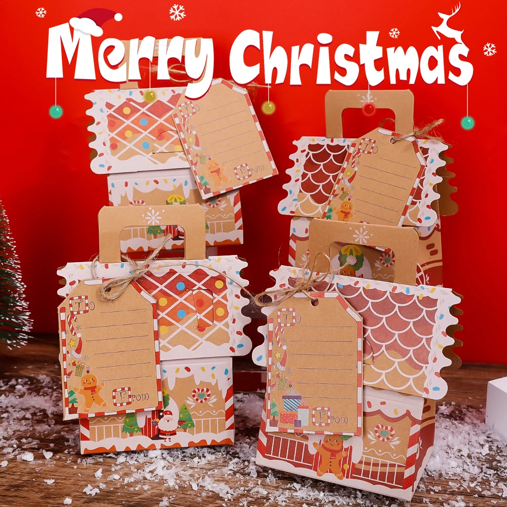 Description Picture 6 of item20/1Pcs Christmas House Shape Candy Box Gift Bags DIY Cookie Candy Packaging Boxes Home Party Decoration Christmas Tree Pendants