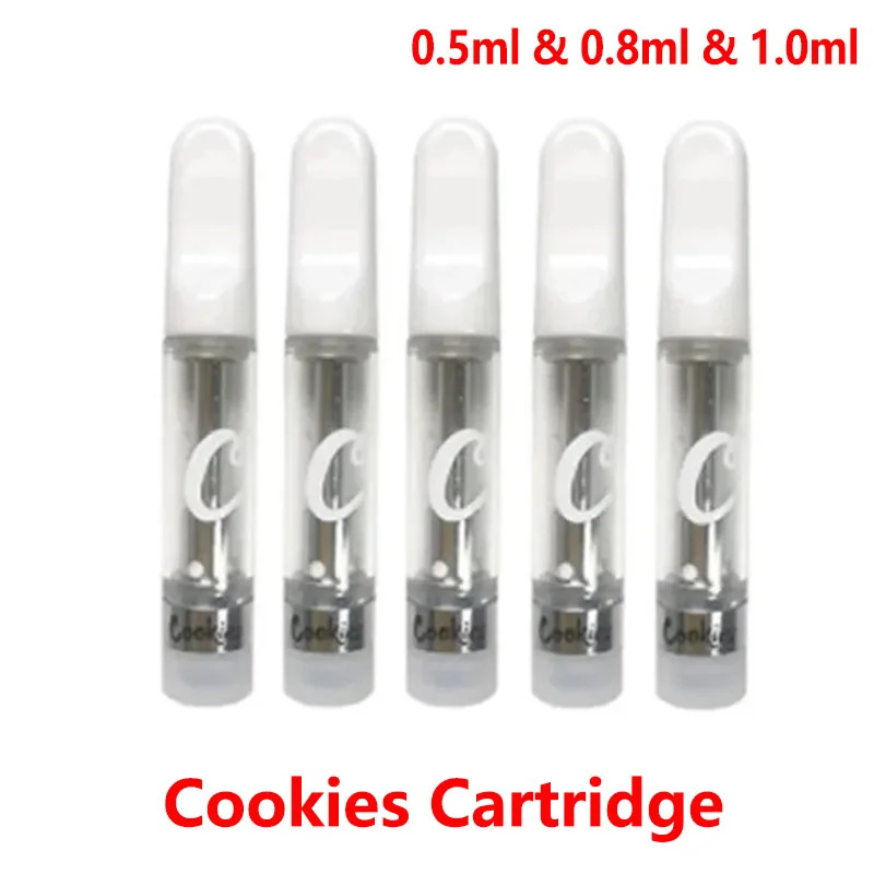 

10-50pcs Cookies Empty Ceramic Cartridge Vape Carts Atomizer 0.5ml 0.8ml 1.0ml Glass Tank For 510 Thread Preheat Battery Vape