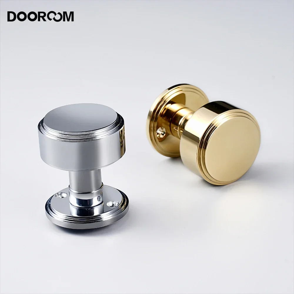 DOOROOM Brass Round Indoor Door Lock Set Silent Magnetic Suction Shiny Gold Bright Chrome Interior Bedroom Bathroom Double Wood