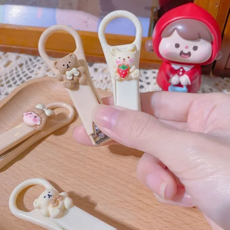 Cute Cartoon Bear Bunny Nail Clippers Anti Splash Nail Trimmer Baby Care Accessories Manicure Tools