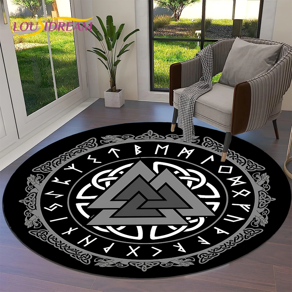

Tree of Life Viking Yggdrasil Valknut Round Carpet Rug for Living Room Bedroom Sofa Decor,Kid Paly Area Rug Non-slip Floor Mat