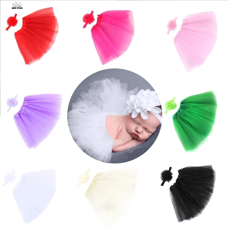 Infant Photograph Outfit Headband & Tulle Tutu Skirt Photo Studio Props Universal Baby Cosplay Costume Dress Shower Gift tulle tutu skirt