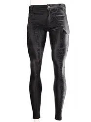 Mens PU Leather Jeans Pencil Pants Faux Latex Leather Trousers Elastic Print Pantalon Tight Leggings Fashion Motorcycle Trouser