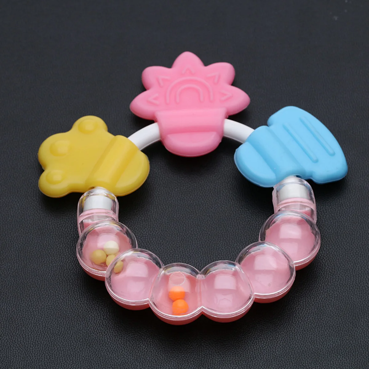 Baby Teething Ring Toy BPA Free Silicone Teether with Rattle Easy Grip Infant Gum Relief Chew Toy for Babies - 3