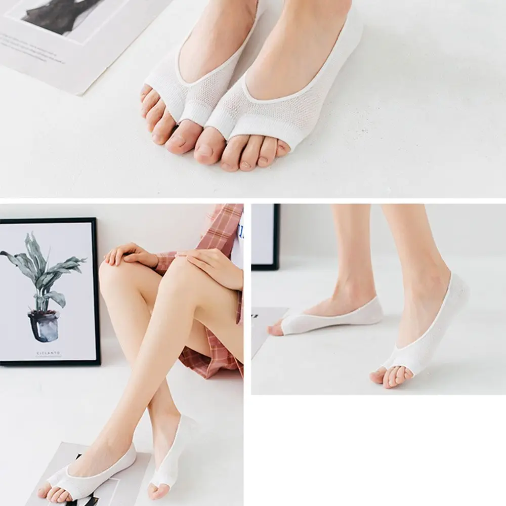 5 Pairs Non-slip Low Cut Woman Invisible Peep Toe Socks Breathable Socks Boat Socks